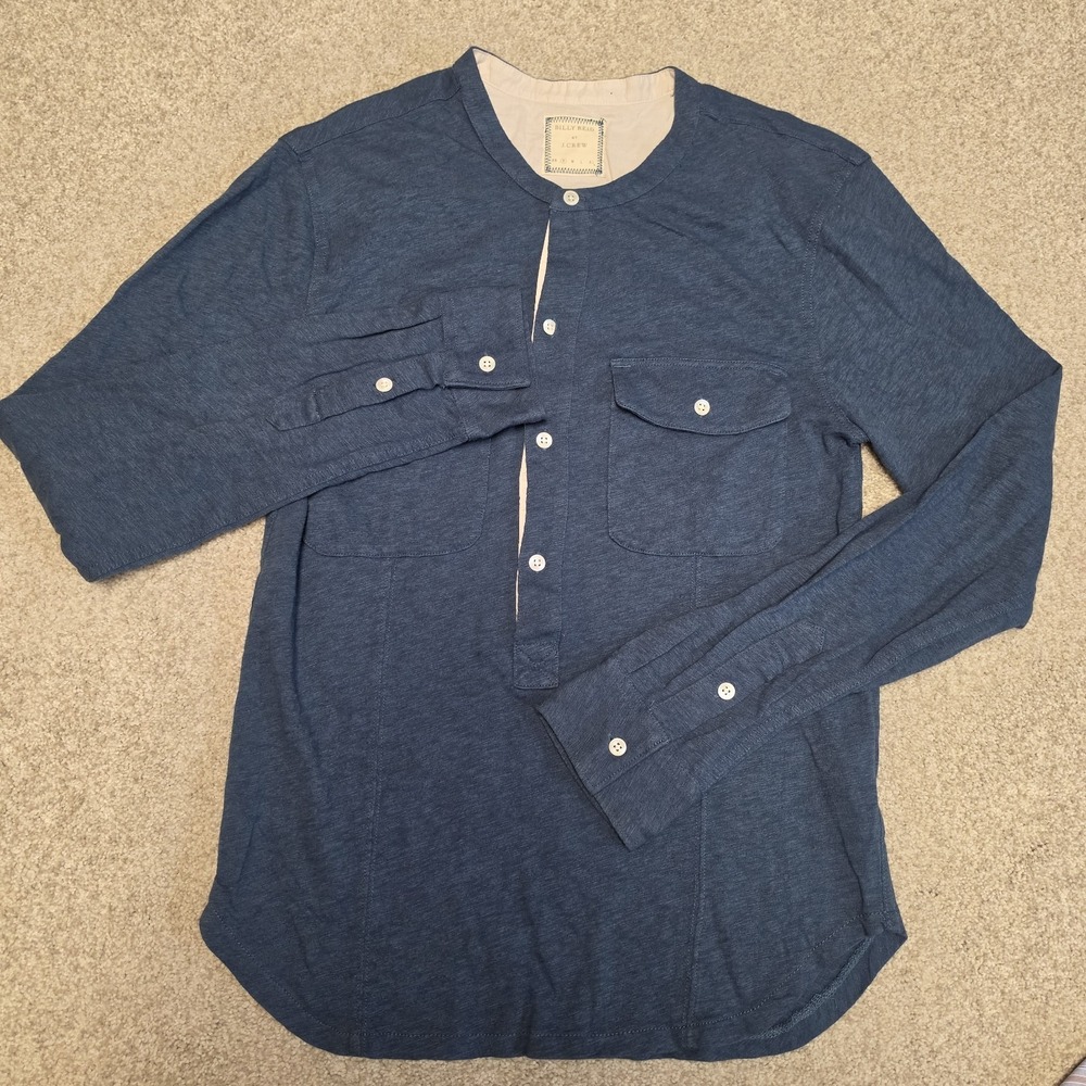 NWT Billy Reid x J.Crew Band Collar Henley Shirt Men's Small Blue 100% Cotton